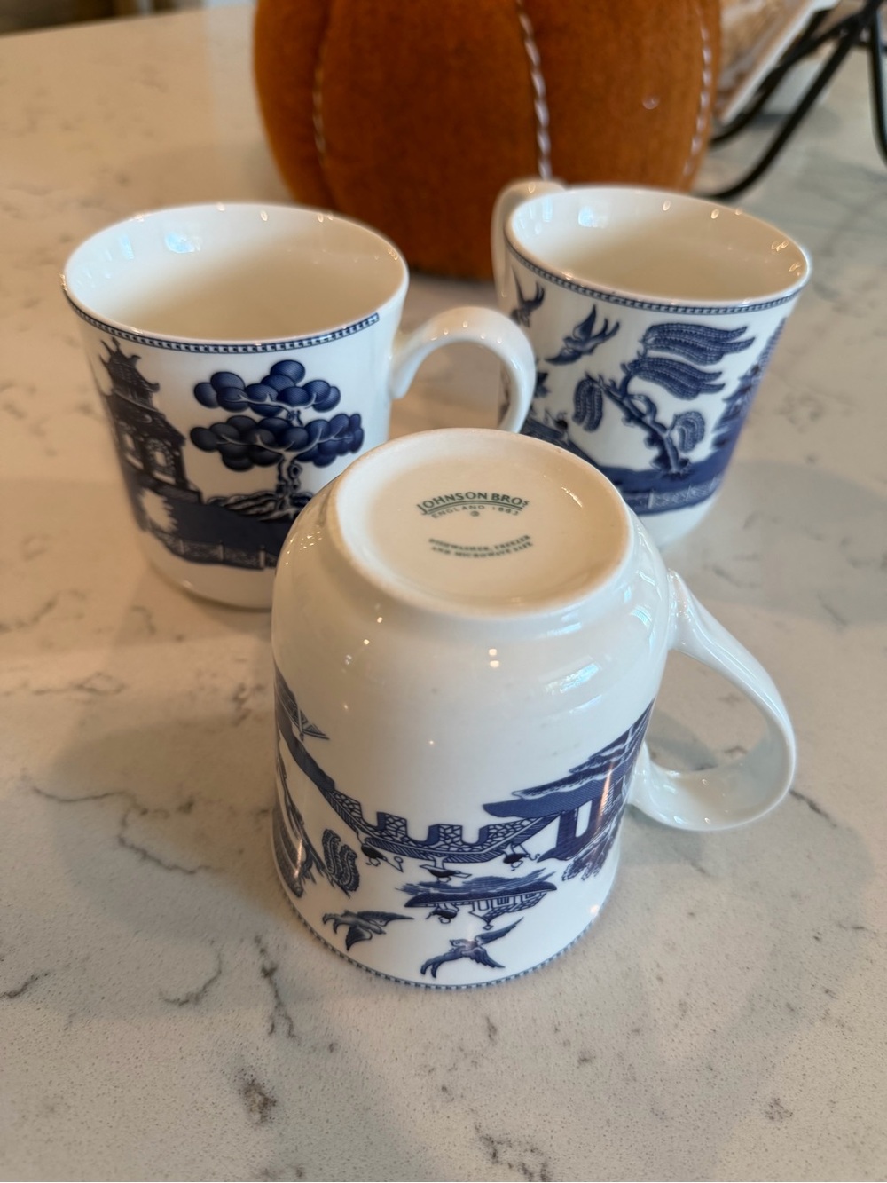 Set of (3) Johnson Brothers Blue Willow Mugs